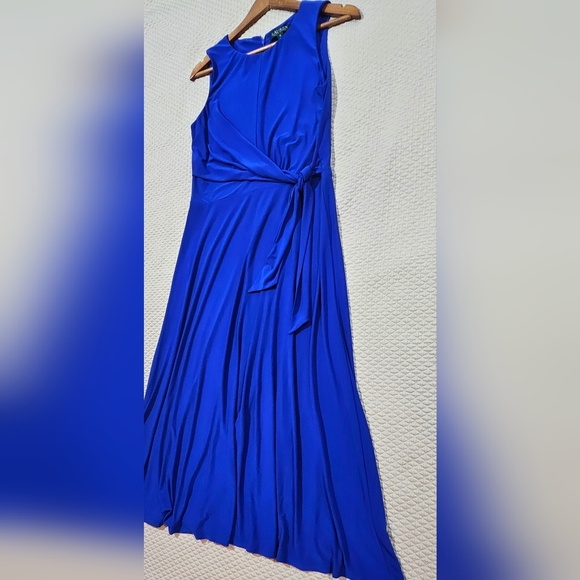 LAUREN Ralph Lauren Royal Blue Wrap Maxi Coctail Dress Nordstrom Size 10 - Picture 2 of 5